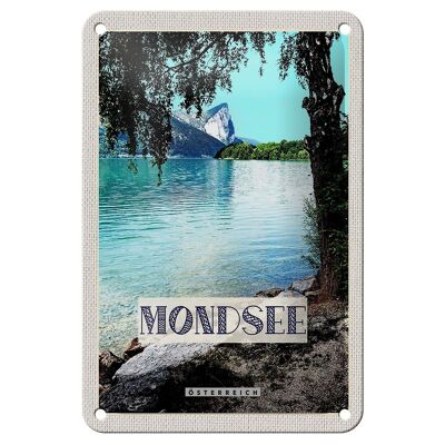 Panneau de voyage en étain, 12x18cm, Mondsee, autriche, lac, forêt, signe de vacances