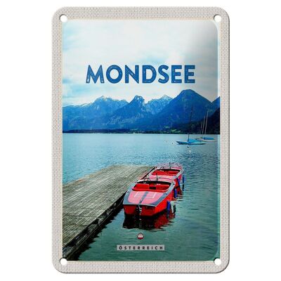 Blechschild Reise 12x18cm Mondsee Österreich Boote See Berge Schild