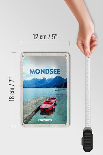 Panneau de voyage en étain, 12x18cm, Mondsee, autriche, bateaux, lac, montagnes 5