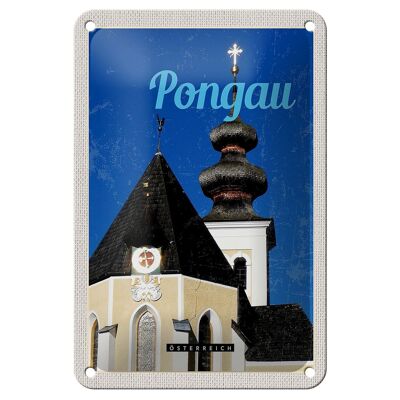 Cartel de chapa de viaje, 12x18cm, Pongau, Austria, iglesia, vacaciones, ciudad