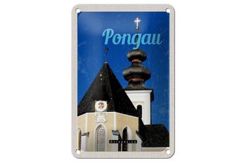 Panneau de voyage en étain, 12x18cm, Pongau, autriche, église, vacances, ville 1
