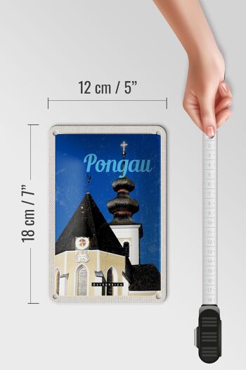 Panneau de voyage en étain, 12x18cm, Pongau, autriche, église, vacances, ville 5