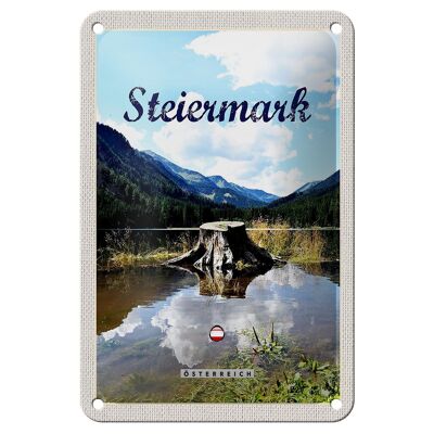 Cartel de chapa de viaje, 12x18cm, Estiria, Austria, lago, bosque, montaña