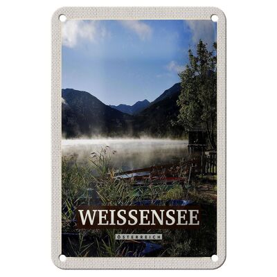 Blechschild Reise 12x18cm Weißensee Urlaub See Wälder Natur Schild