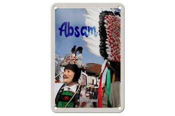Panneau de voyage en étain, 12x18cm, Absam autriche, défilé de carnaval, panneau du Tyrol 1