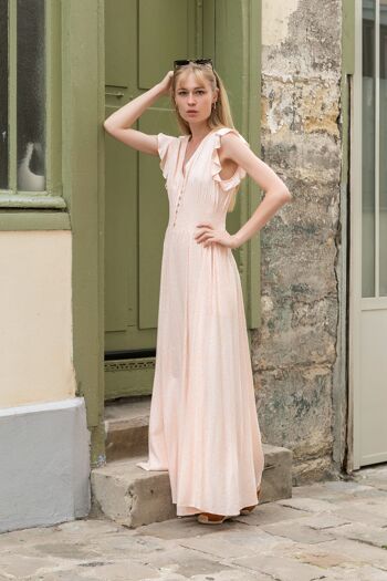 Robe longue à imprimé fleuri boutonnée devant avec manches tulipes 7