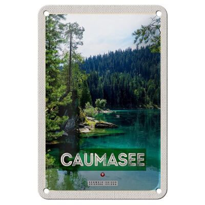 Cartel de chapa de viaje, 12x18cm, lago Cauma, Suiza, montañas, bosques, cartel natural