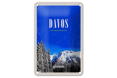 Blechschild Reise 12x18cm Davos Winterzeit Skiurlaub Wintertour Schild