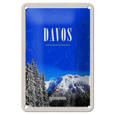 Cartel de chapa de viaje 12x18cm Davos horario de invierno vacaciones de esquí cartel de gira de invierno