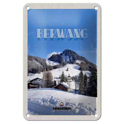 Panneau de voyage en étain, 12x18cm, Berwang, autriche, Ski de neige, signe de vacances