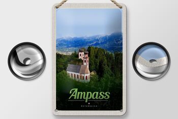 Panneau de voyage en étain, 12x18cm, Ampass, autriche, église dans la forêt, panneau naturel 2