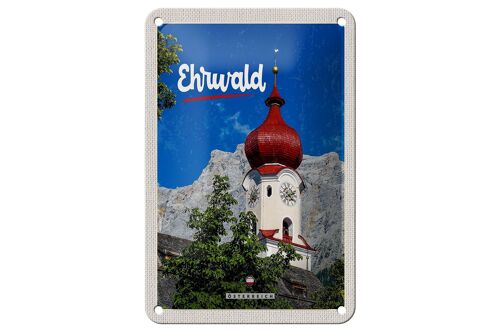 Blechschild Reise 12x18cm Ehrwald Österreich Kirche roter Dach Schild
