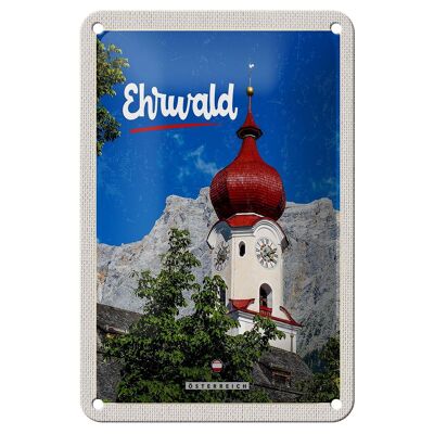 Targa in metallo da viaggio 12x18 cm Ehrwald Austria insegna sul tetto rosso della chiesa