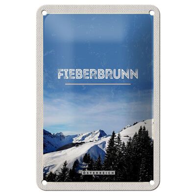 Panneau de voyage en étain, 12x18cm, Fieberbrunn, autriche, panneau de Ski d'hiver