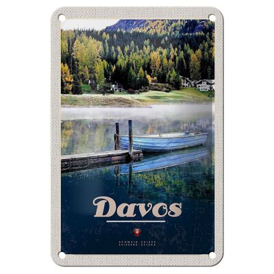 Cartel de chapa de viaje, 12x18cm, Davos, Suiza, senderismo en el lago, señal navideña