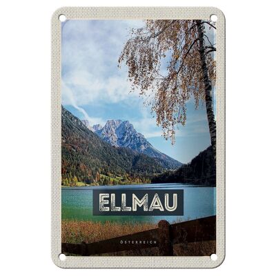 Cartel de chapa de viaje, 12x18cm, Ellmau, Austria, montañas, lago, naturaleza