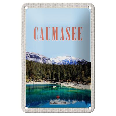 Blechschild Reise 12x18cm Caumasee Schweiz Schnee Natur Urlaub Schild