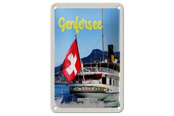 Panneau de voyage en étain, 12x18cm, lac léman, suisse, Lasuisse, panneau de visite en bateau 1