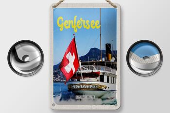 Panneau de voyage en étain, 12x18cm, lac léman, suisse, Lasuisse, panneau de visite en bateau 2