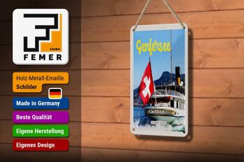 Panneau de voyage en étain, 12x18cm, lac léman, suisse, Lasuisse, panneau de visite en bateau 3