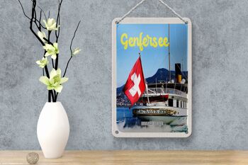 Panneau de voyage en étain, 12x18cm, lac léman, suisse, Lasuisse, panneau de visite en bateau 4