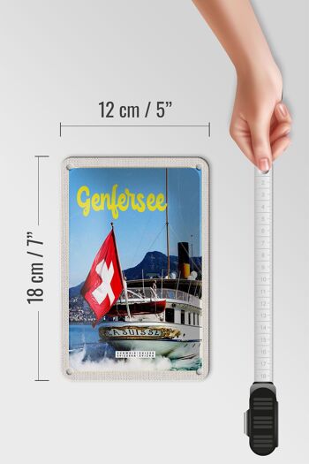 Panneau de voyage en étain, 12x18cm, lac léman, suisse, Lasuisse, panneau de visite en bateau 5
