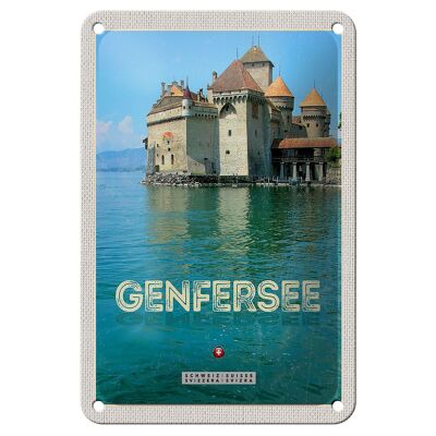 Blechschild Reise 12x18cm Genfersee Sommer Urlaub schwimmen Schild