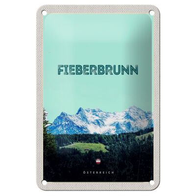 Cartel de chapa de viaje, 12 x 18 cm, Fieberbrunn, Austria, cartel de caminata por el bosque