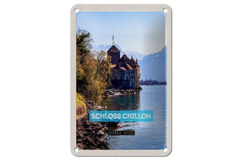 Blechschild Reise 12x18cm Genfersee Schweiz Schloss Chillon Schild