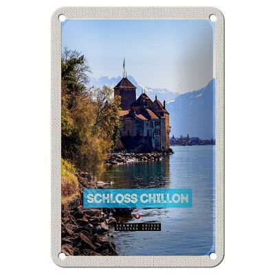 Targa in metallo da viaggio 12x18 cm Lago di Ginevra Svizzera Castello di Chillon