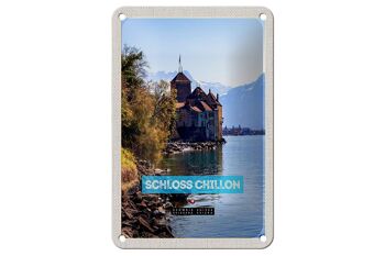 Panneau de voyage en étain, 12x18cm, lac léman, suisse, château de Chillon 1