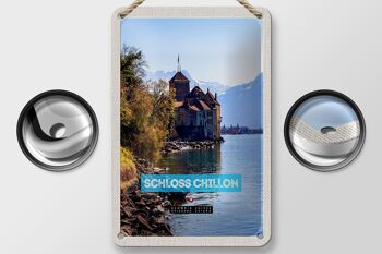 Panneau de voyage en étain, 12x18cm, lac léman, suisse, château de Chillon 2