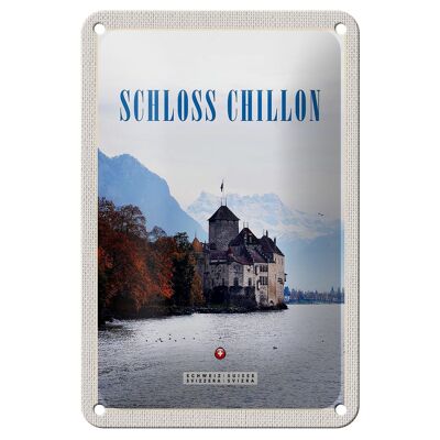 Blechschild Reise 12x18cm Ausblick auf Schloss Chillon Genfersee Schild