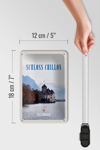 Plaque tôle voyage 12x18cm vue château de Chillon panneau lac Léman 5