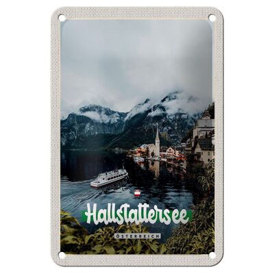 Panneau de voyage en étain, 12x18cm, lac Hallstatt, montagnes, bateau, signe de montagne