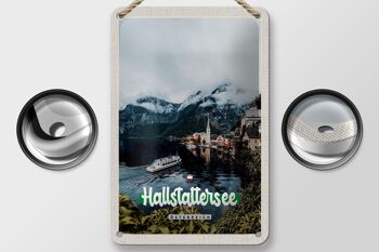 Panneau de voyage en étain, 12x18cm, lac Hallstatt, montagnes, bateau, signe de montagne 2