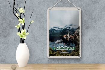Panneau de voyage en étain, 12x18cm, lac Hallstatt, montagnes, bateau, signe de montagne 4