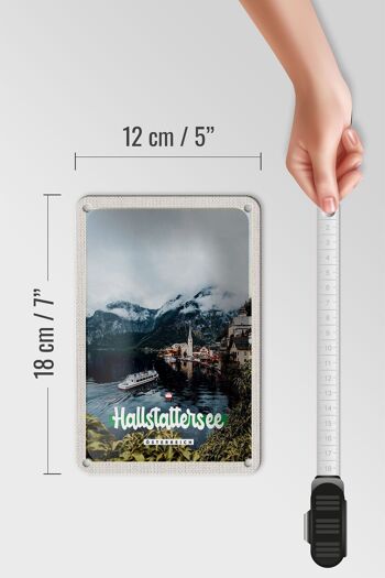 Panneau de voyage en étain, 12x18cm, lac Hallstatt, montagnes, bateau, signe de montagne 5