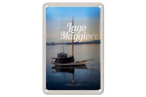 Blechschild Reise 12x18cm Lago Maggiore Boote auf See Urlaub Schild