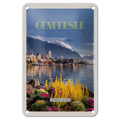 Cartel de chapa de viaje, 12x18cm, lago de Ginebra, vacaciones, amor por la naturaleza, noria