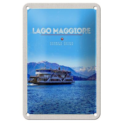 Targa in metallo da viaggio 12x18 cm Lago Maggiore Nave Lago Montagne Natura Targa