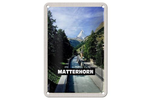 Blechschild Reise 12x18cm Matterhorn Schweiz Fluss Berg Stadt Schild