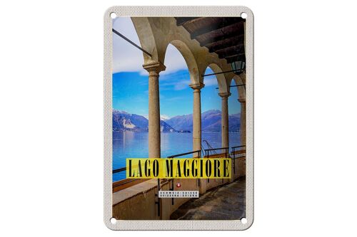 Blechschild Reise 12x18cm Lago Maggiore Aussicht auf See Urlaub Schild