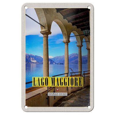 Cartel de chapa de viaje 12x18cm Vista del lago Maggiore cartel de vacaciones en el lago