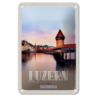 Cartel de chapa de viaje, 12x18cm, Lucerna, Suiza, puente Champal, cartel natural