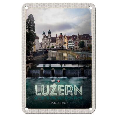 Cartel de chapa de viaje, 12x18cm, Lucerna, Suiza, río, casco antiguo, señal de vacaciones