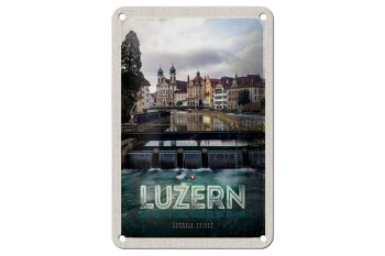 Panneau de voyage en étain, 12x18cm, Lucerne, suisse, rivière, vieille ville, signe de vacances 1