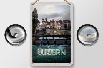 Panneau de voyage en étain, 12x18cm, Lucerne, suisse, rivière, vieille ville, signe de vacances 2