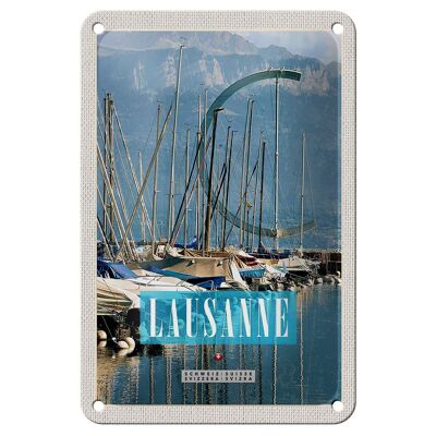 Blechschild Reise 12x18cm Lausanne Schweiz Boote Gebirge Wälder Schild