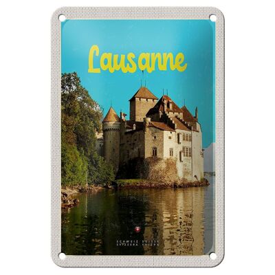 Blechschild Reise 12x18cm Lausanne Schloss See Schweiz Reiseziel Schild